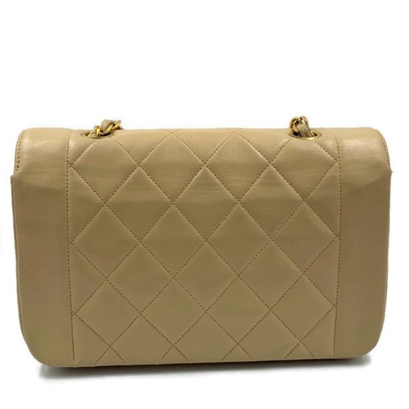 Authentic CHANEL Lambskin Small Diana Single Chain Single Flap Bag Beige - Picture 3 of 15